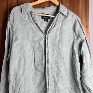 Tahari Linen Button Down Shirt Women’s 2X Green Breathable Lagenlook Beachy